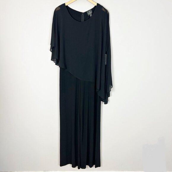 NEW Adrianna Papell Matte Jersey Cape Jumpsuit Black Flowy Size 10 Women's - Picture 2 of 6